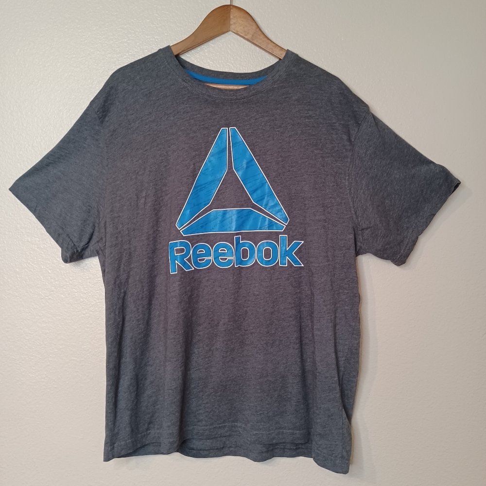 Reebok Men's Extra Large Grey Blue Lpgo Short Sleeve Casual Athletic Shirt